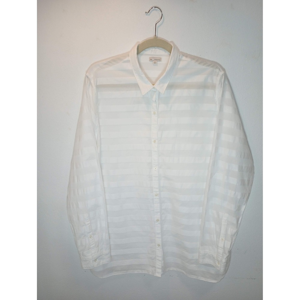 Gap White Shadow Stripe Button Down Womens XL 100% Cotton Long Sleeve Layering